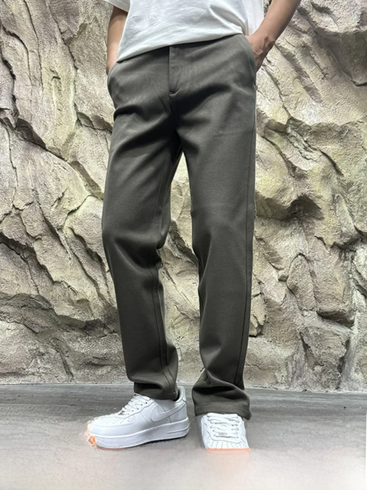 

Comfortable Wool Blend Men's Casual Straight Leg Long Pants Autumn Busin Leisure Trousers Youth Active Sle Color