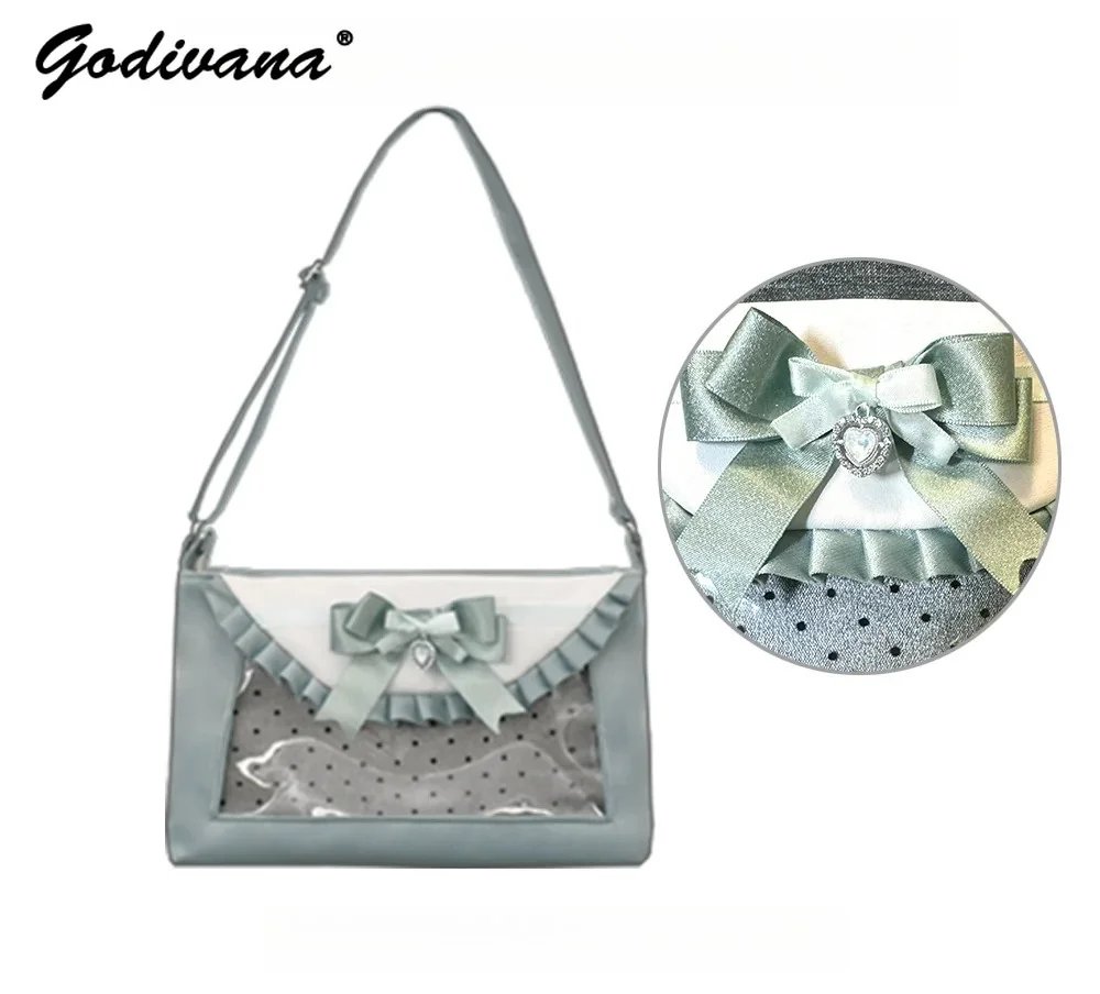 Original Satin Itabag Compact Small Display Crossbody Bag With Ribbon Anime Otaku Lolita Shoulder Ita Bag for Badge Pins