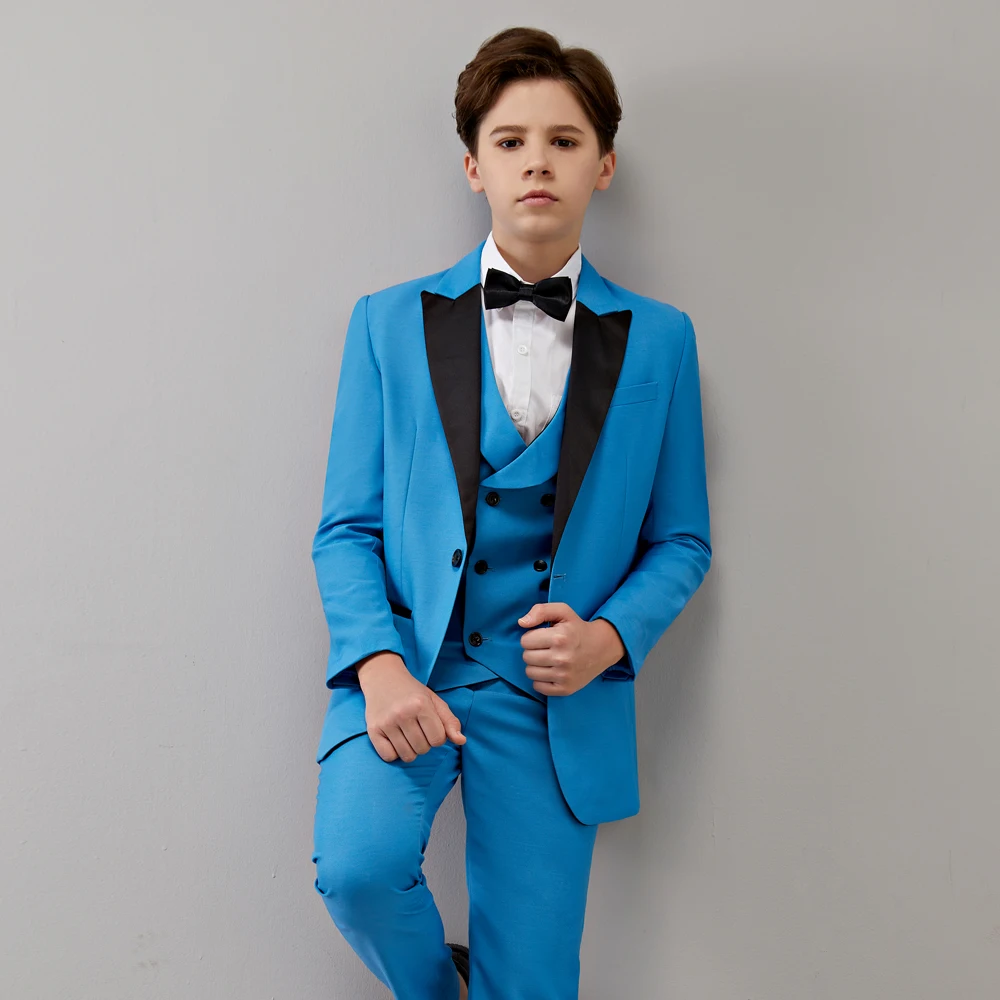 

Boys Formal Suit Wedding Campus Student Tuxedo Dress Gentleman Kids Jacket Vest Pants 3Pcs Ceremony Costume Blue