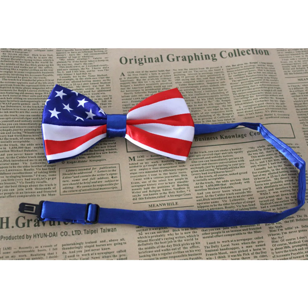 Usa Flag Bowtie for Men Polyester Patriotic Bow Tie Novelty Classic Design for Wedding Graduation Business Party Casual Daily