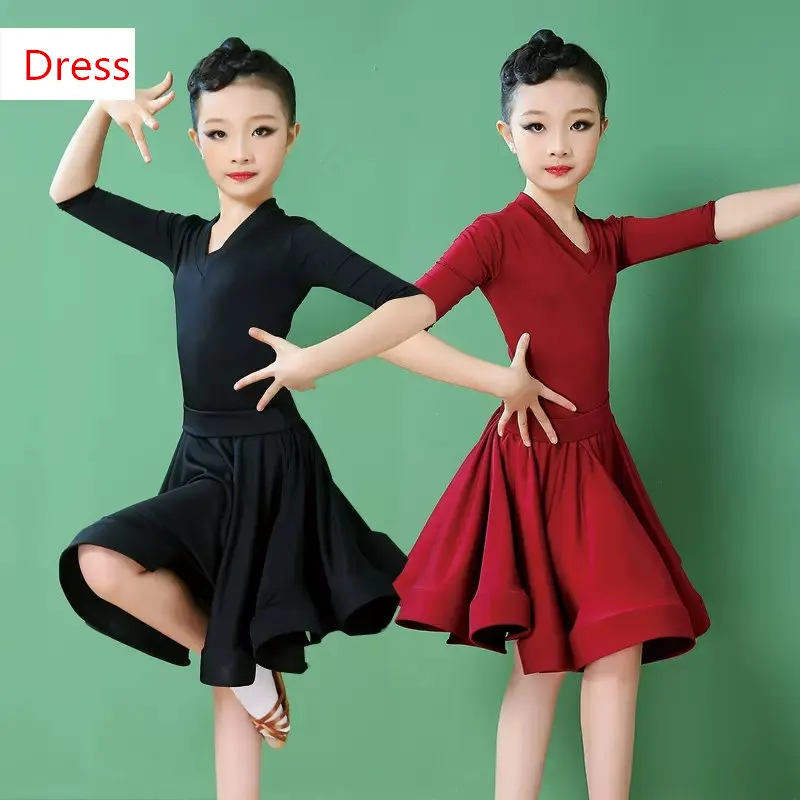 Nuovi bambini vestito da ballo latino vestiti da pratica estiva ragazze rosso blu nero gonna da ballo vestito costumi da competizione