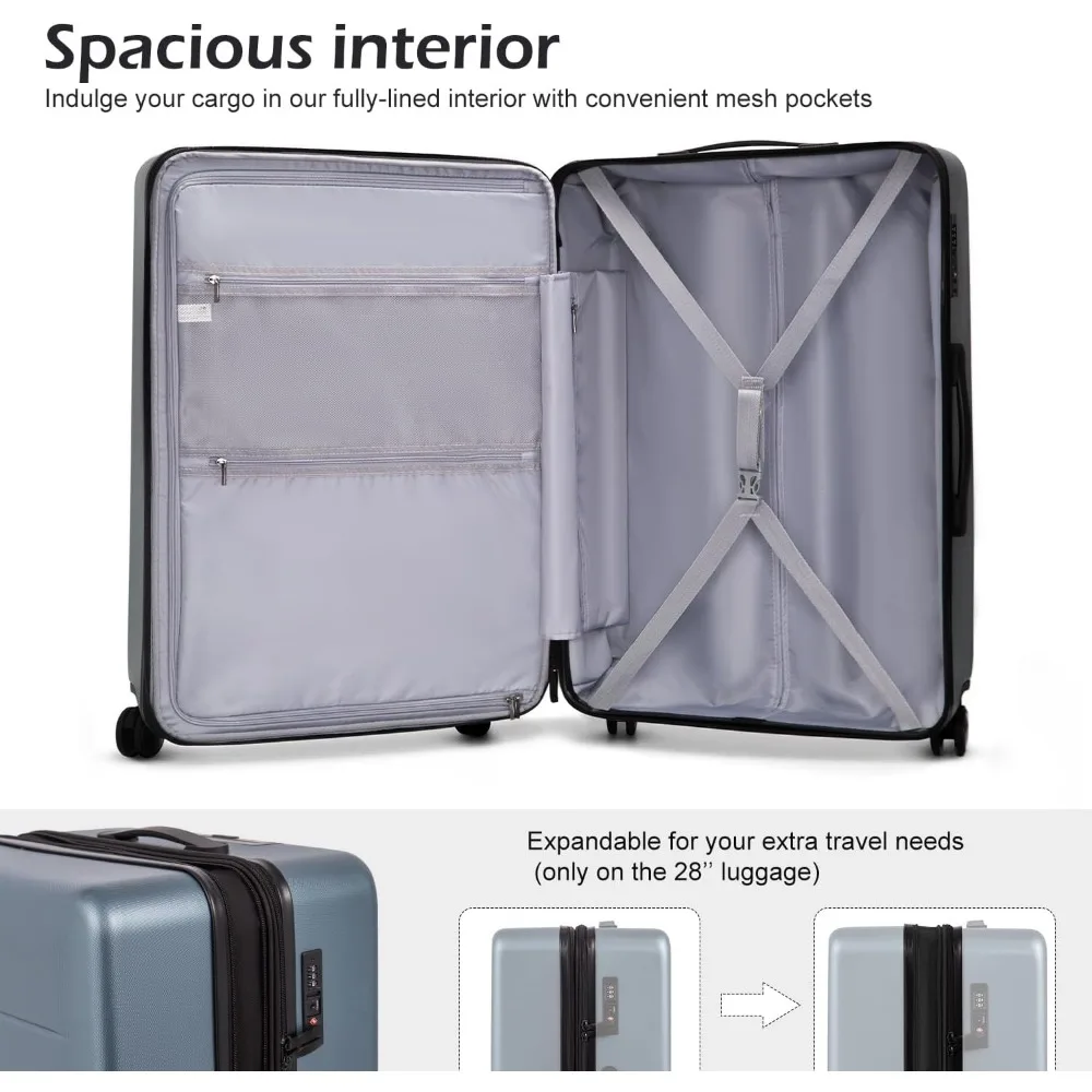 COOLIFE Luggage Suitcase Piece Set Carry On ABS+PC Spinner Trolley with pocket Compartmnet Weekend Bag (Sakura pink, 2-piece Set