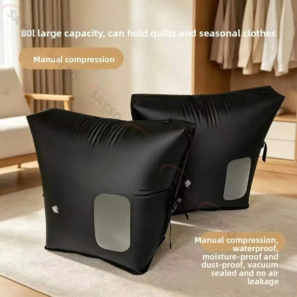 Black Vacuum Compression Storage Bag Clear Viewing Window Reinforced Straps Compression Storage Bag for Space Saving