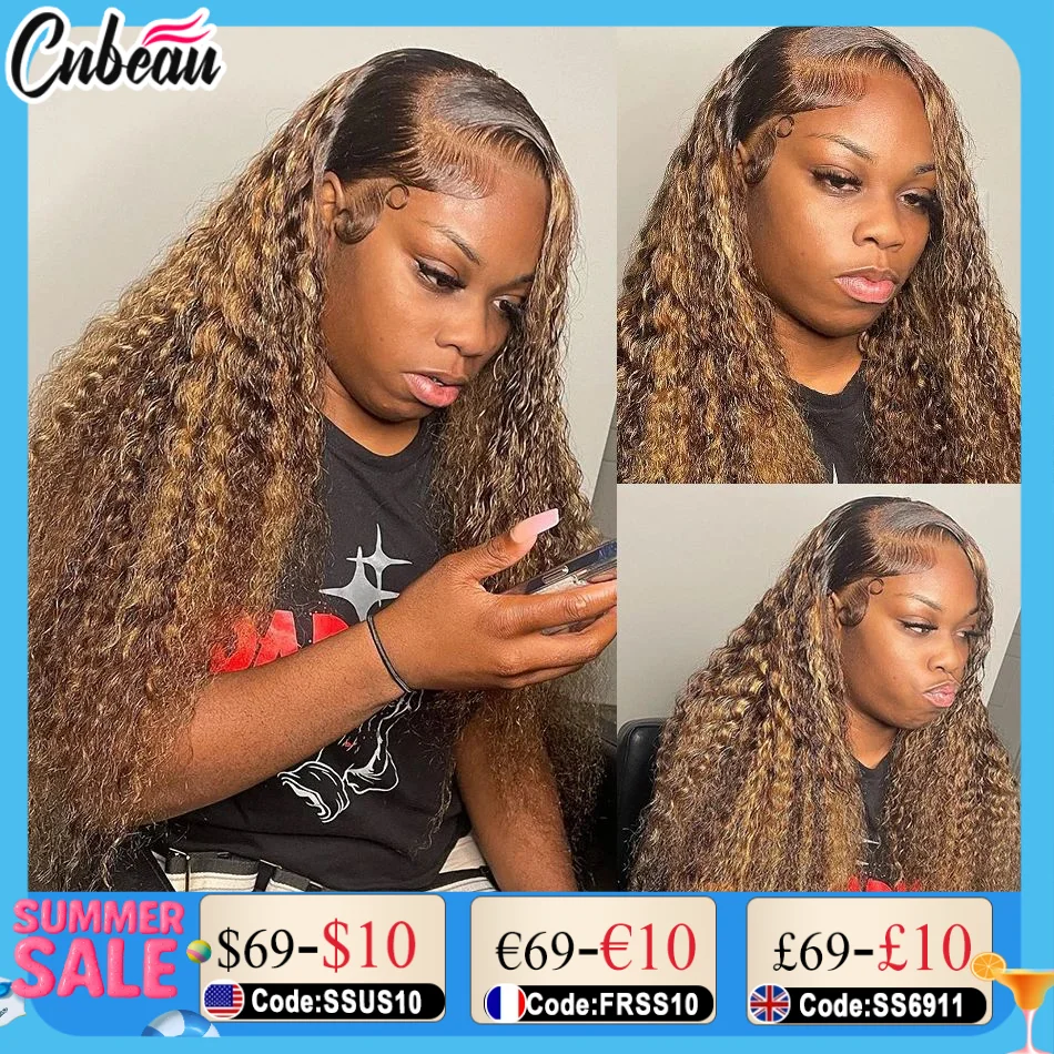 

Highlight 13x6 Lace Frontal Wig Deep Wave Blonde Ombre Color Hd Transparent Curly Human Hair Water Wave Lace Font Wigs For Women