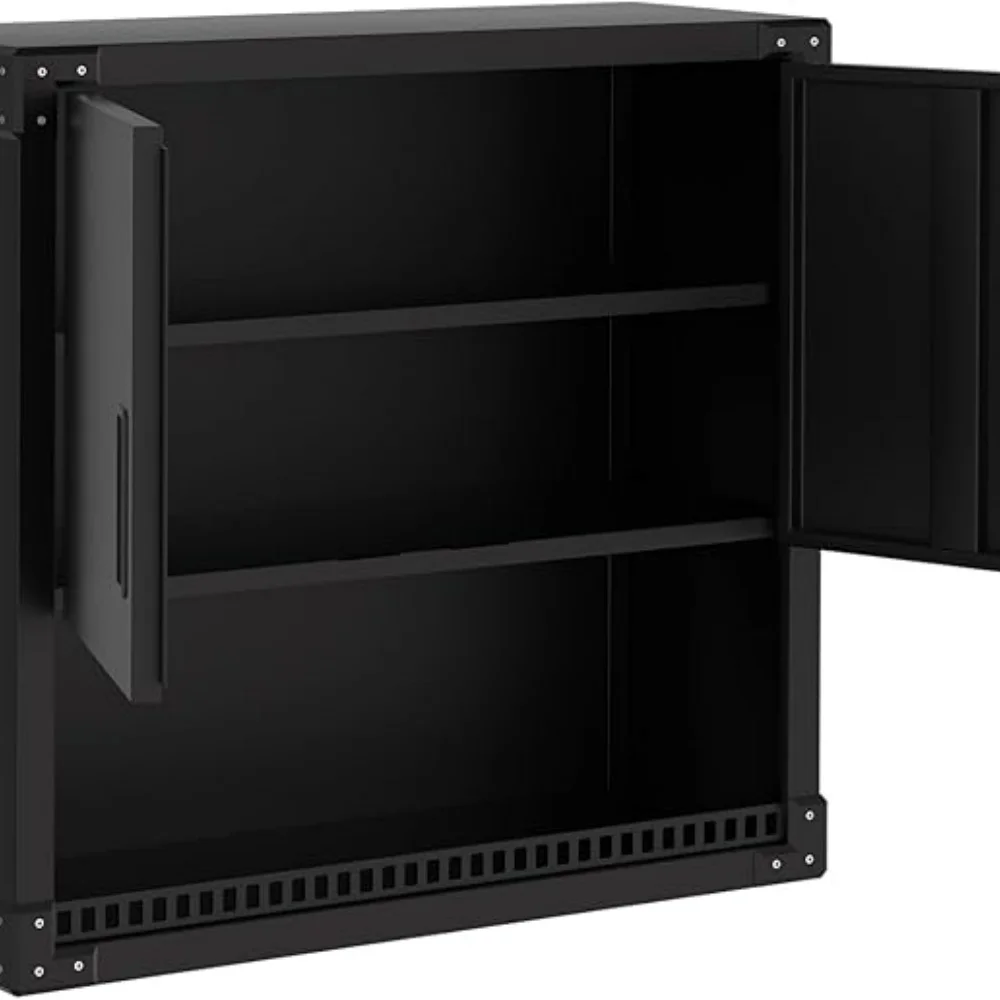 

Heavy Duty Steel Wall Cabinet with Lock & Adjustable Shelves, Rust-Resistant Black Metal Hanging Storage Organizer for Kitchen