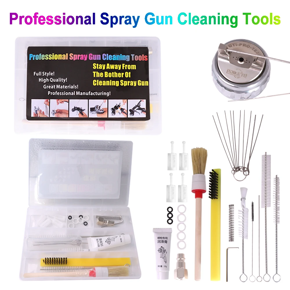 ROLKETU 24 PCS Airbrush Spray Guns Nozzle Cleaning Repair Tool Kit Needle & Brush Set Spray Guns Clean Accessories