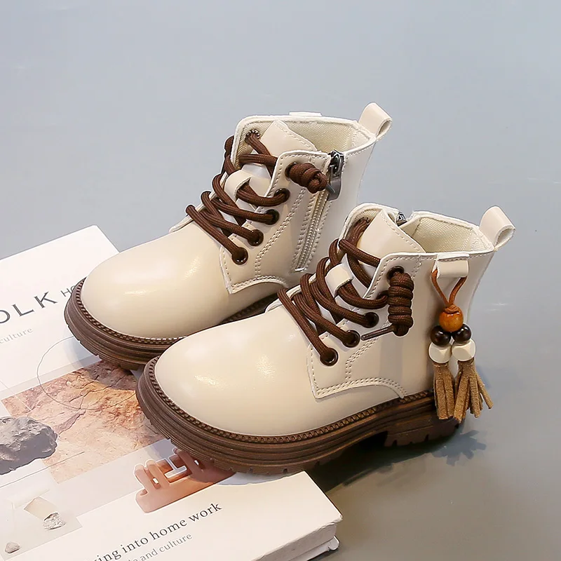 Autumn Retro Girls Platform Boots New Children Causal Catwalk Leather Boots for School Fashion Tassel Kids Ankle Boots Round-toe