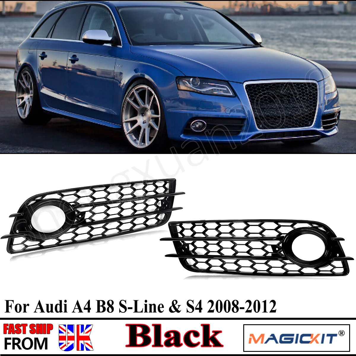 

Для Audi A4 B8 S-Line S4 2008-2012: Передняя нижняя решетка противотуманной фары (корпус, рамка, крышка) с сотовой структурой