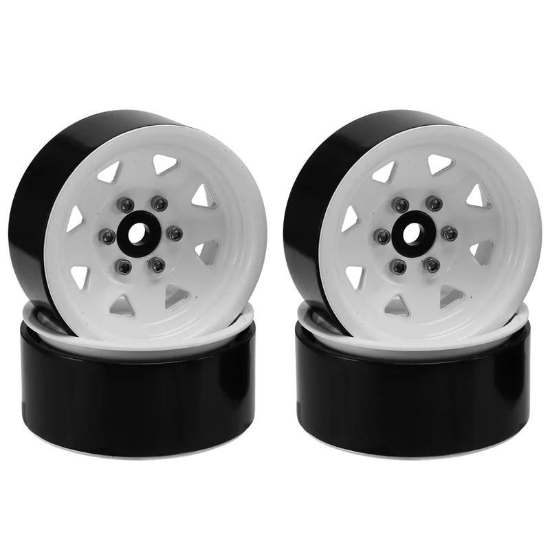 

T89C 4PCS Metal Beadlock 1.9 Wheel Rim Wheel Hub Triangular Hole for 1/10 RC Crawler Car TRX4 D90 Axial SCX10,White