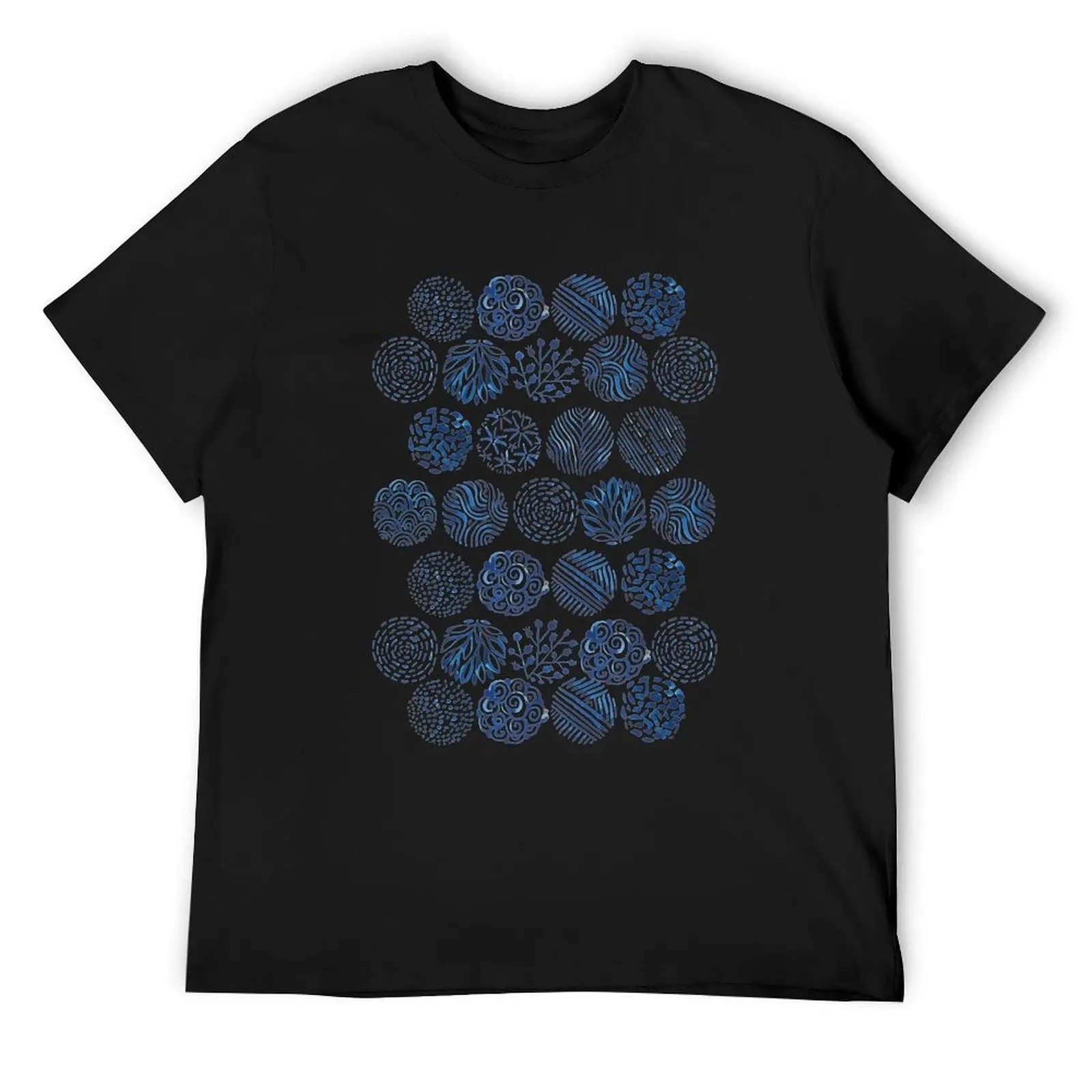 

Watercolor indigo circle doodles. Abstract Japanese nature decoration. T-Shirt