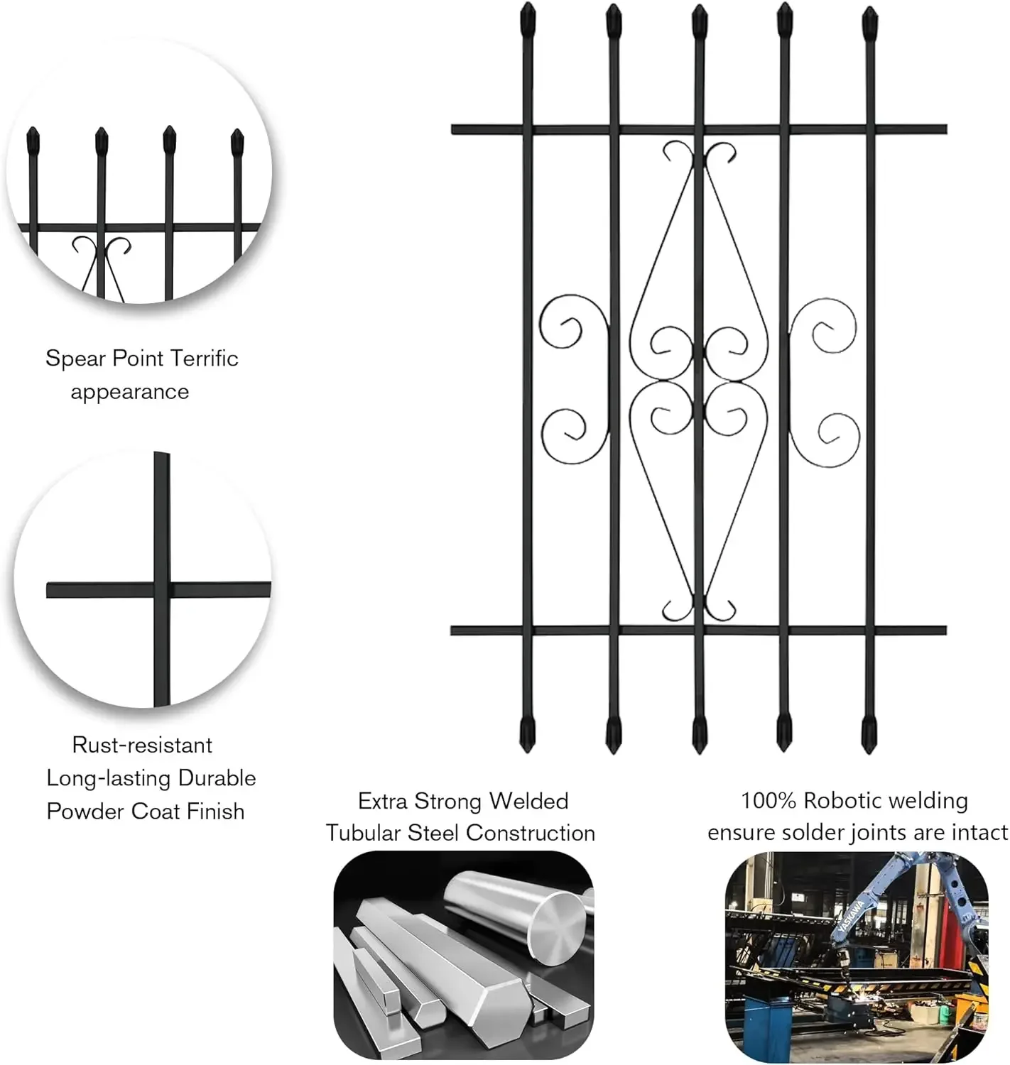 Grisham Spear Point Heavy-Duty Window Bars (White, 30