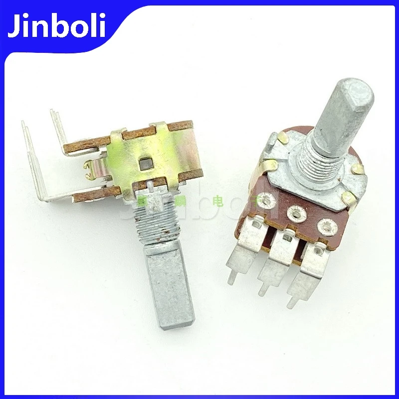 1PCS 16 Type A50K A503 Dual Vertical Bent Foot Speaker Amplifier Audio Volume Potentiometer D Shaft Length 20mm 6Pins