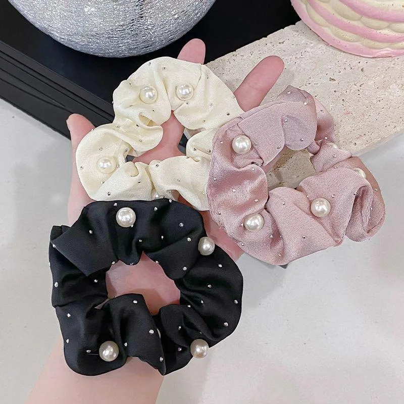 

Fabric Pearl Hair Rope for Woman Elegant Temperament No Damage To Hair hair Ties Fashion Girl High Ponytail Scrunchies
