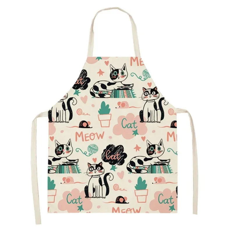 Cartoon Cat Love Print Apron Home Kitchen Cooking Home Linen Sleeveless Color Pattern Adult Children Apron Parent-child Wear