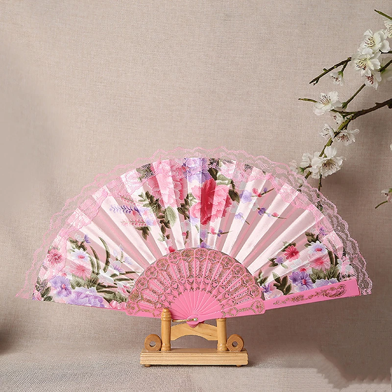 New Chinese Japanese Folding Fan Wooden Shank Classical Dance Fan Tassel Elegent Female Fan Party Art Craft Gift Home Decoration