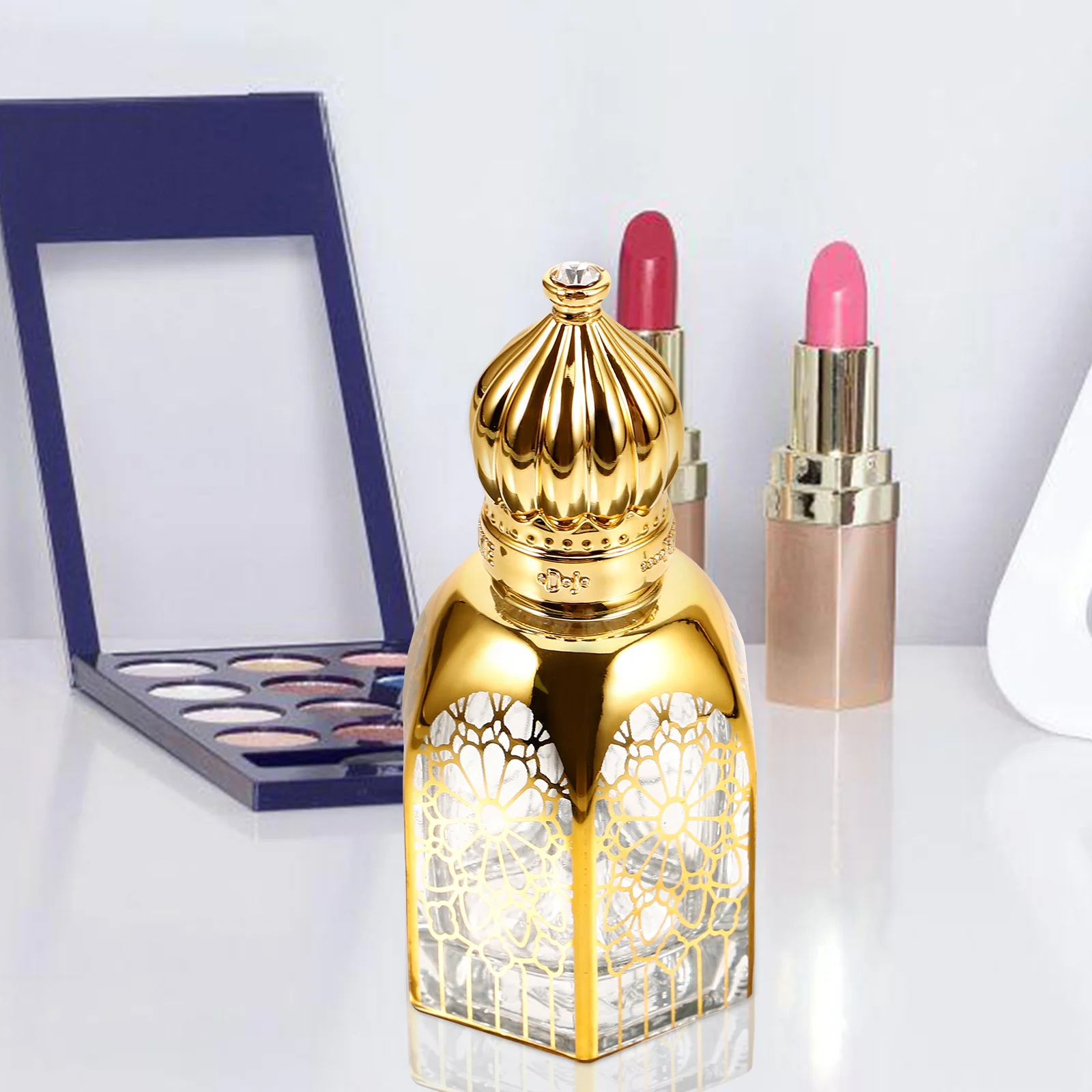 

15ml Decorative Perfume Bottle Solid Zinc Alloy Glass Roller Ball Design Compact Size Refillable Essential Oil Sample Bottle