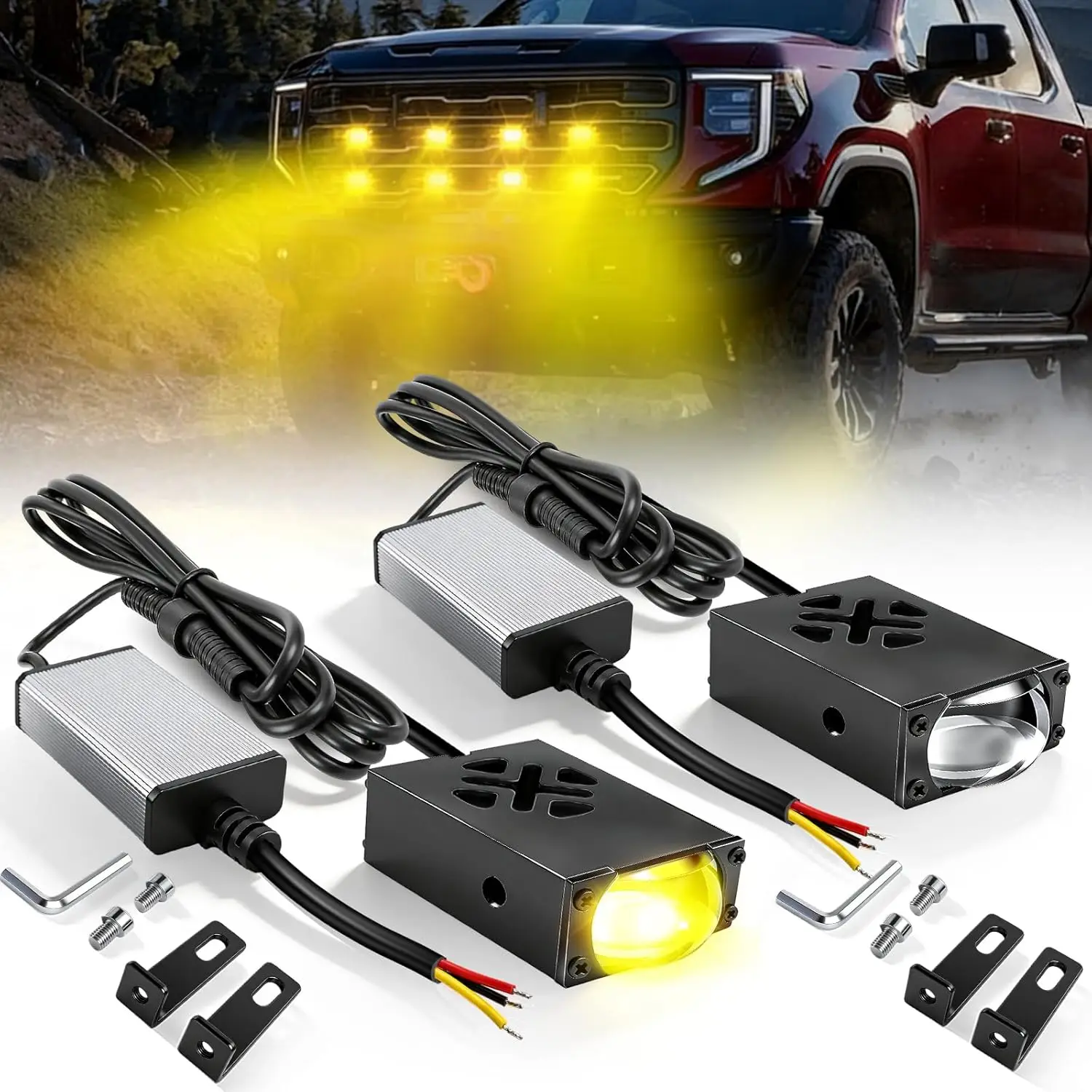 

2PCS Super Slim LED Grill Driving Lights - Mini Projector Fog Lights with Hi-Lo Beam,CANbus Decoder,for Car Truck SUV Motorcycle