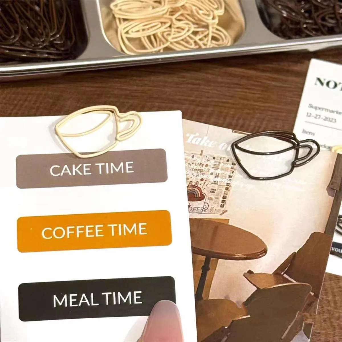 الحب القهوة القدح شكل ورقة كليب لطيف مخطط ديكور خاص على شكل دبابيس ورق معدنية المرجعية حبوب البن دبابيس الورق بالجملة #4