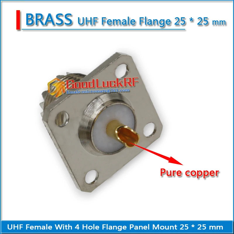 Connector Socket PL259 SO239 UHF Female With 4 hole Flange Panel Mount 25 * 25 mm Solder Cup Cable Brass RF Coaxial Adapter