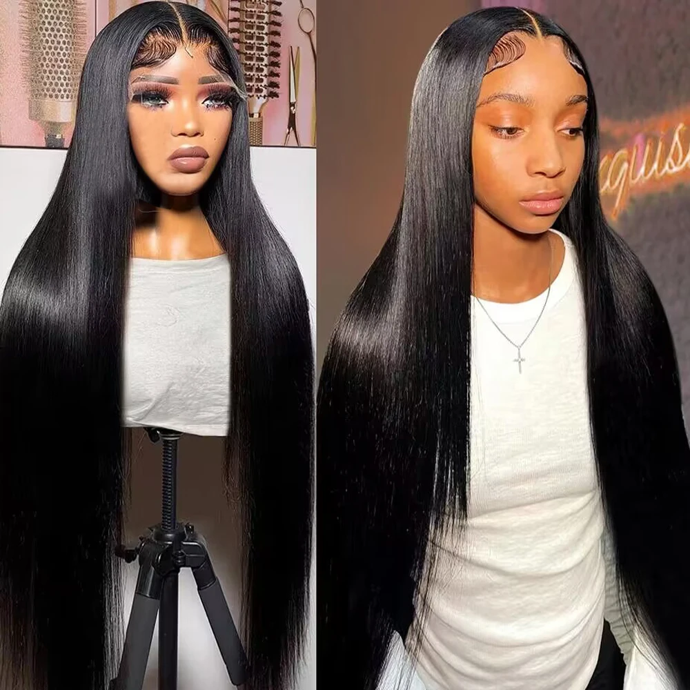 Glueless Human Hair No Tangle No Shedding Pre plucked Brazilian Straight Lace Front Wigs For Black Women 5x5 Lace Closure Wig