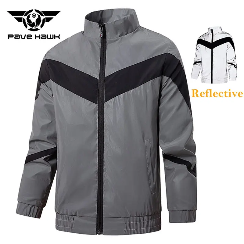 

Reflective Jacket Men Windbreaker Outdoors Climbing Hikking Trekking Fishing Camping Coats Patchwork Stand Collar Charge Coat