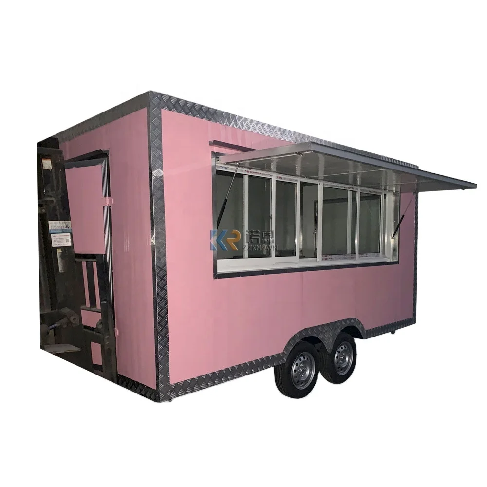 Mobile Catering Food Trailer Wending Snack Truck Business Light Pink Food Cart for Sale