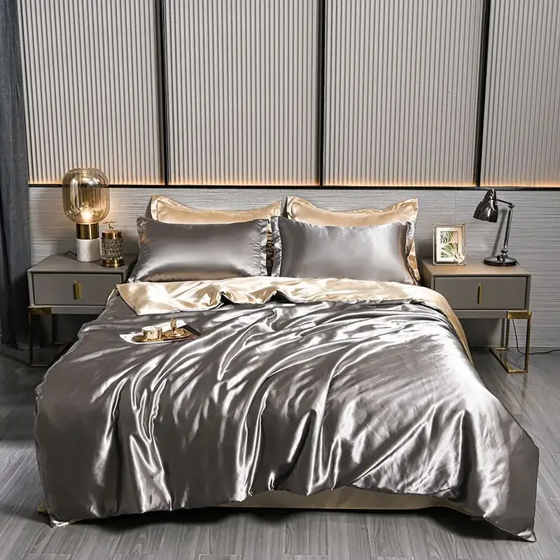 Luxury 100% Silk Bedding Set with Duvet Cover Set Double King Queen Size Bedding Cover Kit 4pcs Bed Cover Bed Linen Sets