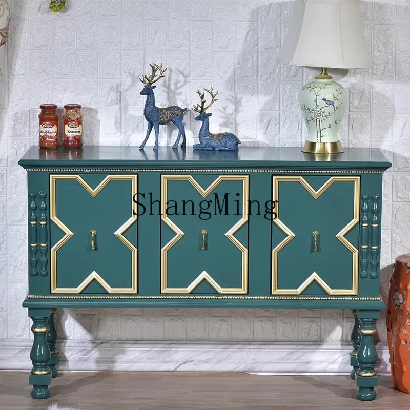 

SM light luxury entrance cabinet small apartment living room solid wood locker simple gold foyer display cabinet