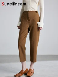 SuyaDearm, Harem Pants for Woman, Mid Waist, Office Lady Trousers, 2024 Autumn Winter Chic Ankle-Length, Black, Camel