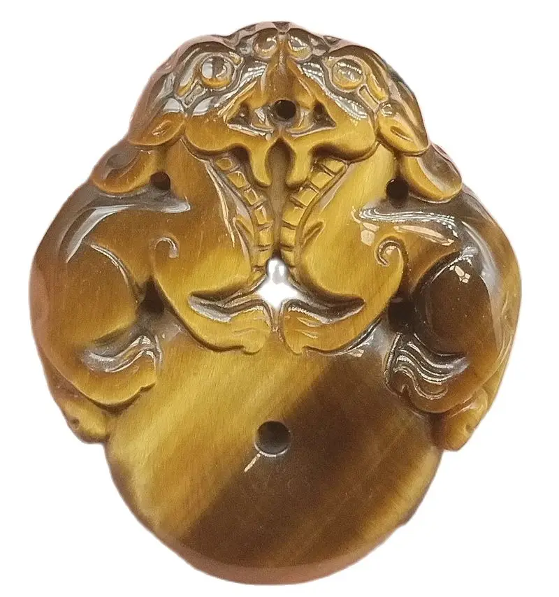 

Wholesale Certified Natural Tiger-Eye Stone Carved Double Dragon Pi Xiu Circle Pendant