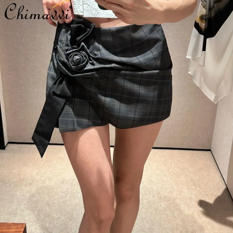 Fashion 3D Rose Bouquet Short Skirt Women Summer New High-End Satin Design Girls' College Style A- Line Pantskirt Mini Skirts