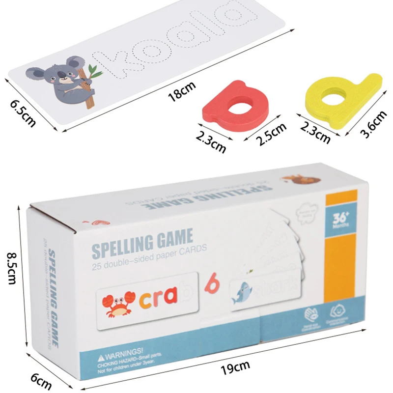 Wooden Spelling English Words Puzzles Games with 25 Learning Cards,26 Lowercase English Letters Blocks Montessori Teaching Aids