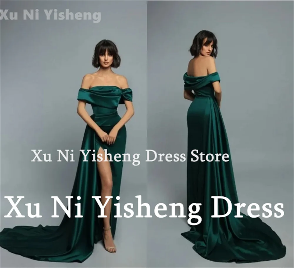 Elegante vestido Formal verde oscuro, vestido de graduación de satén liso sin mangas, sirena, largo hasta el suelo, cuello de novia, vestido de noche 2024