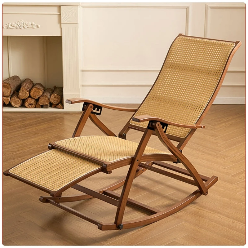 Folding Bamboo Lounge Chair Adjustable Home Balcony Leisure Recliner Lazy Nap Backrest Lunch Break Chair with Footrest100*68*21