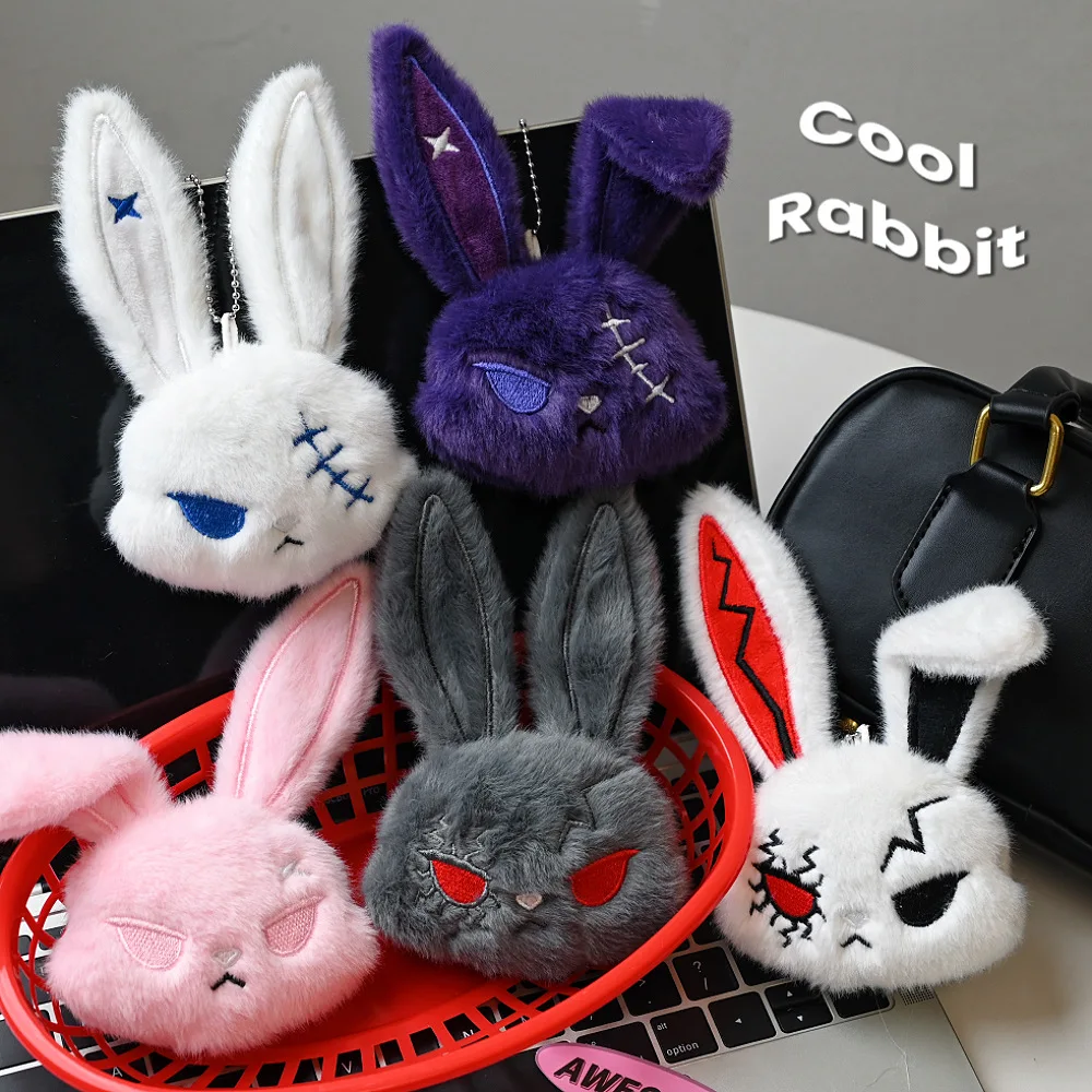 Plush Gothic Bunny Keychain for Women Bag Pendant Halloween Decor Dark Bully Rabbit Car Keyring Party Gifts Keychain Accessories