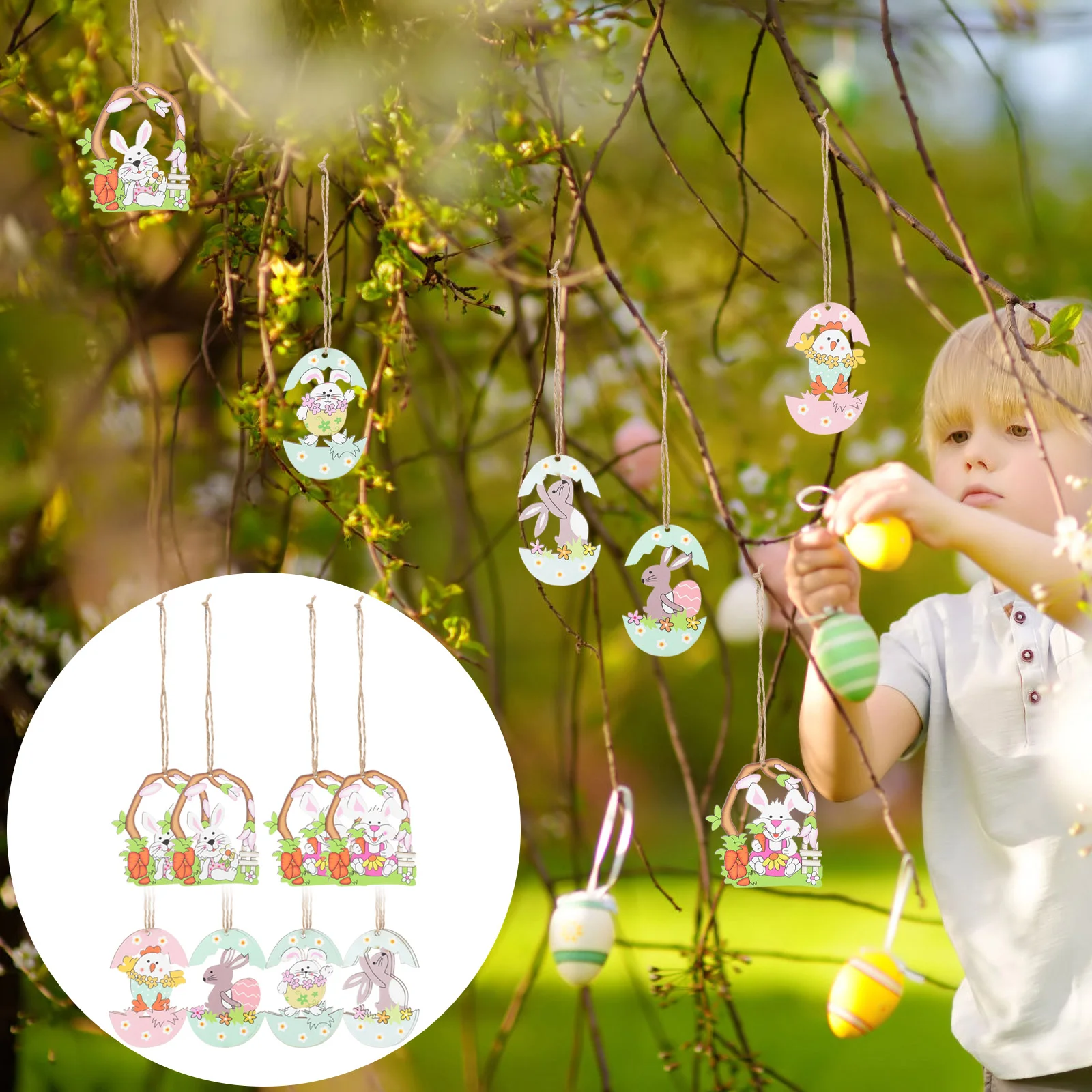 

12 Pcs Easter Ornaments Rabbit Decorations Hanging Pendant Home Locket