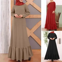 Kobiety Abaya African Arab Eid Muslim Solid Long Robe Loose Fit Ramadan Morocco Islam Kaftan Modest Casual Spring 2024 Spliced