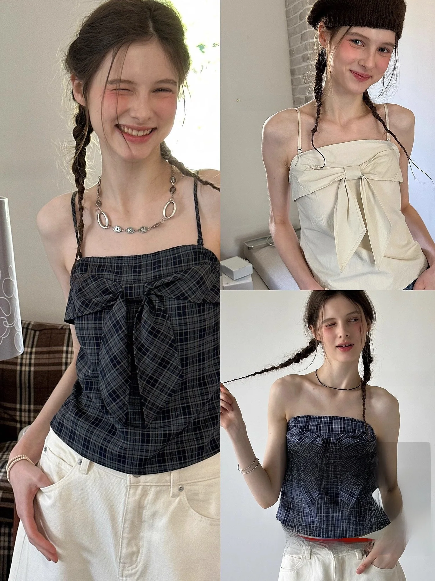 

Винтажный 3D-топ с узлом в скандинавском стиле для девочек, женский укороченный топ без бретелек со съемными лямками, из хлопка и нейлона