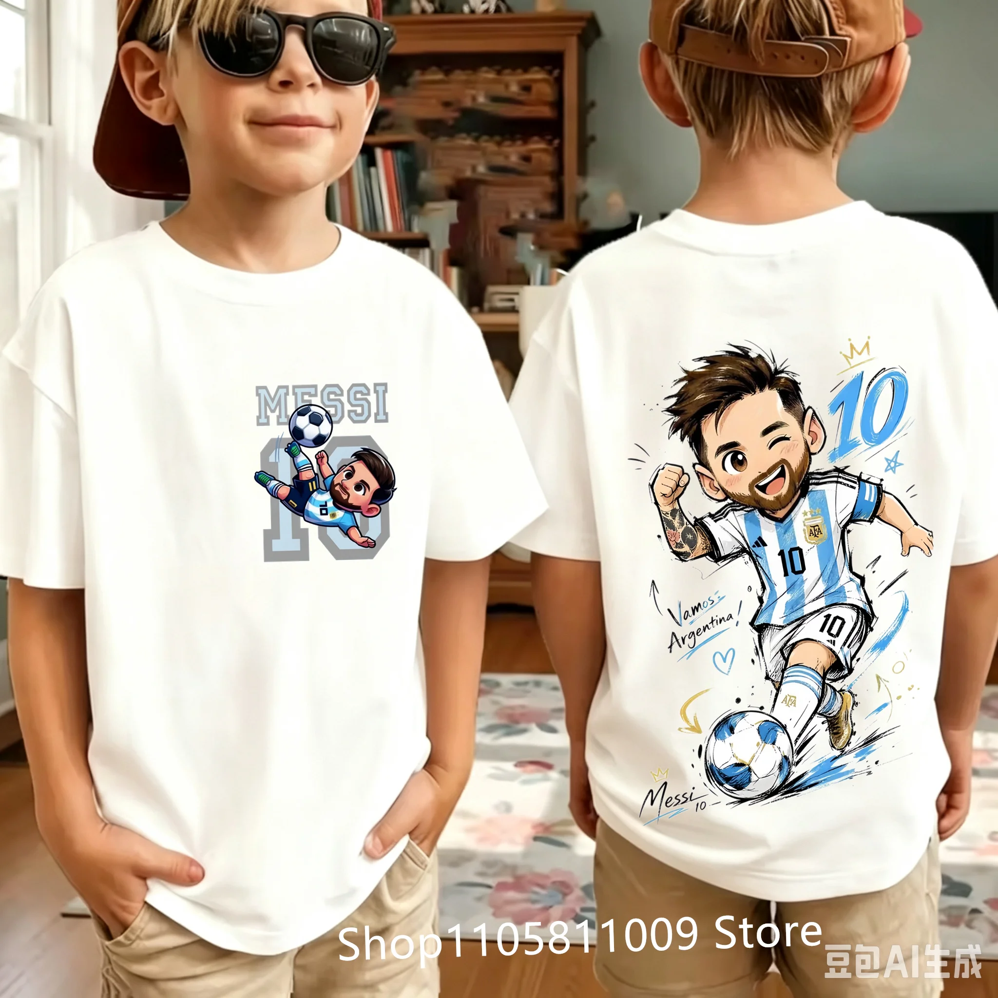 Children Clothes Football Star Messi Cartoon Graphic Boys Fashion Short Sleeve T-shirt Popular Design 3-10Years Kids Tees