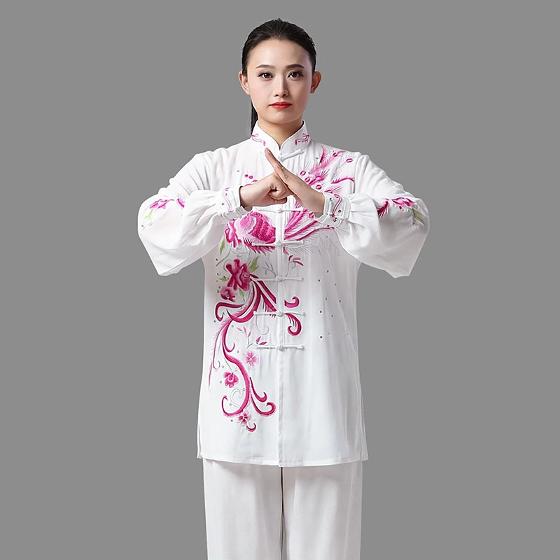 Women's Tai Chi Suit Lightweight Phoenix Embroidery Martial Arts Performance & Competition Team Wear Summer for Adults