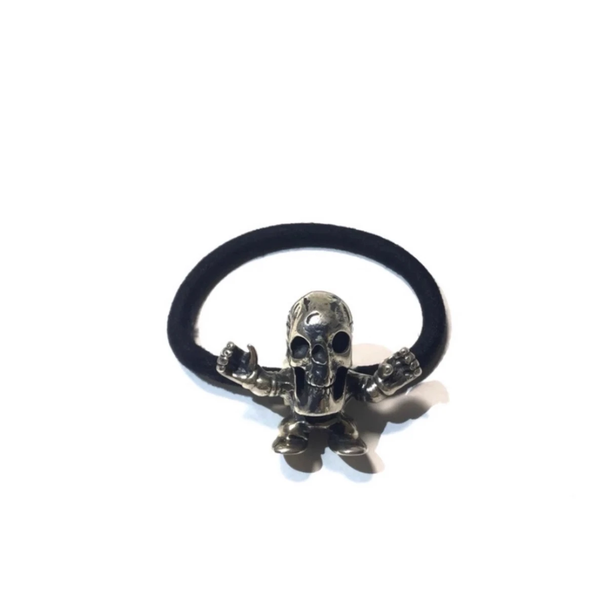 Sterling silver skull hair band bracelet Internet celebrity ins simple black hair accessories high-grade rubber band hair band