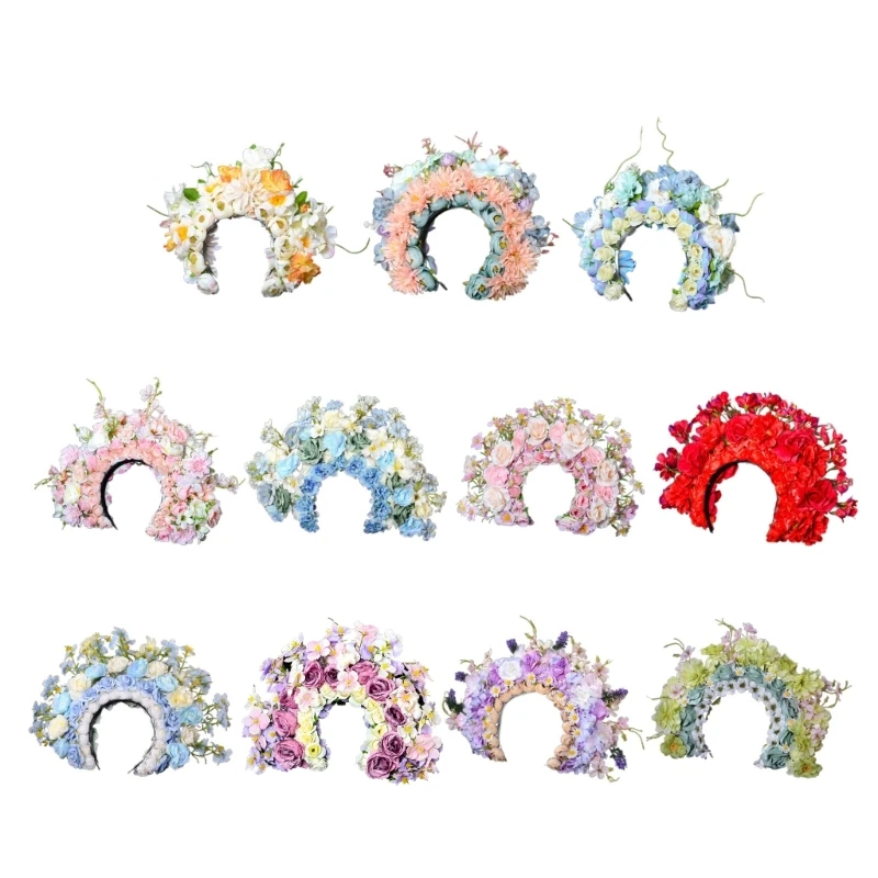 Ethnic Bridal Headband Hair Wreath Florals Wedding Flower Headband Double-sided Hairband Hair Accessory