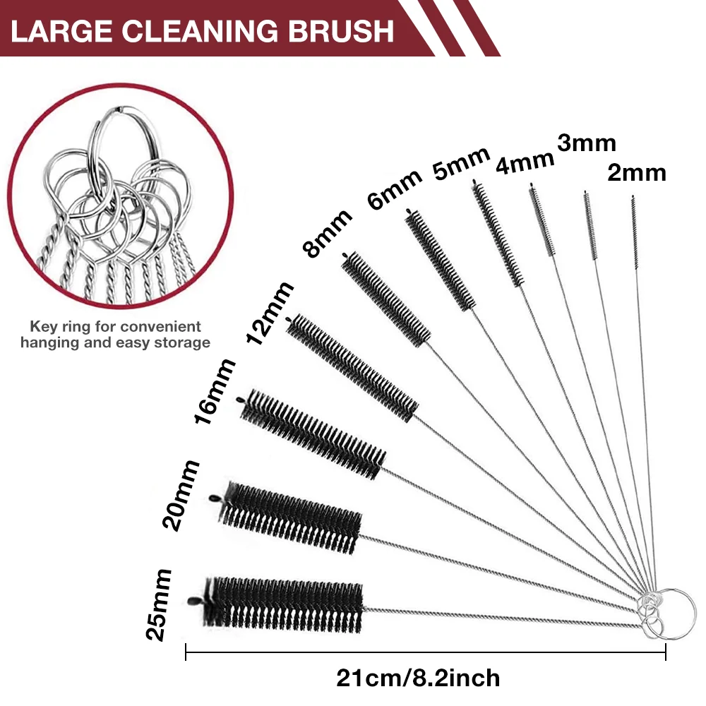 10PCS Cleaning Brush Set Multifunctional Detail Nylon Brushes for Straw/Lab Tube/Sippy Cup/Pipe/Keyboard/Spray Gun/Tool Cleaning