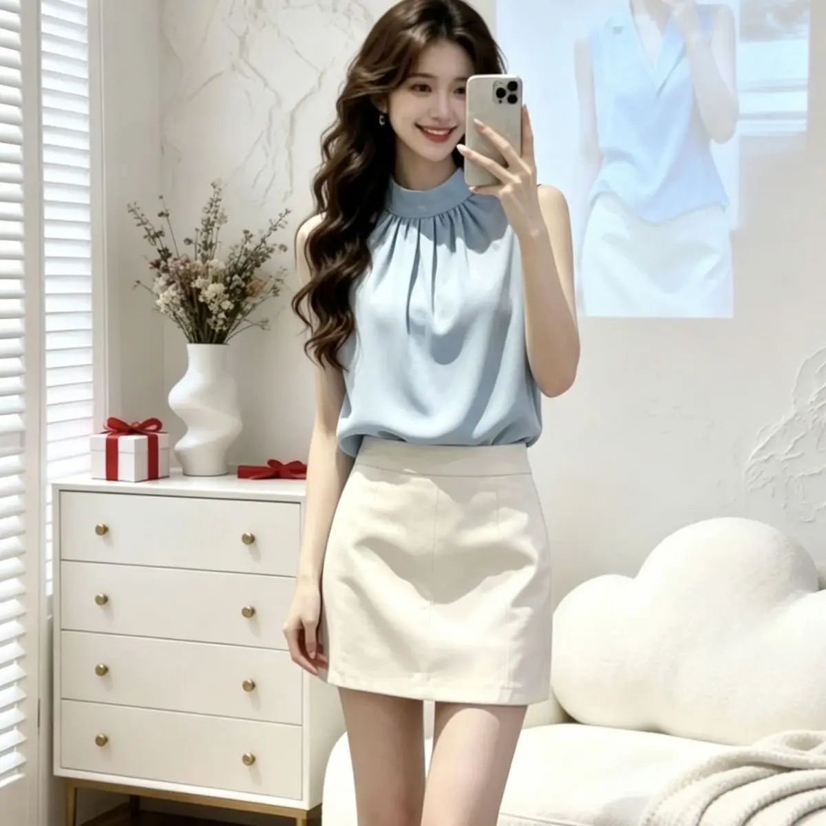 Elegant Beautiful Chiffon Shirt Women's Summer Fashion Trend Neck Hanging Shirt High-End Feeling Versatile Straight Cut Butto...