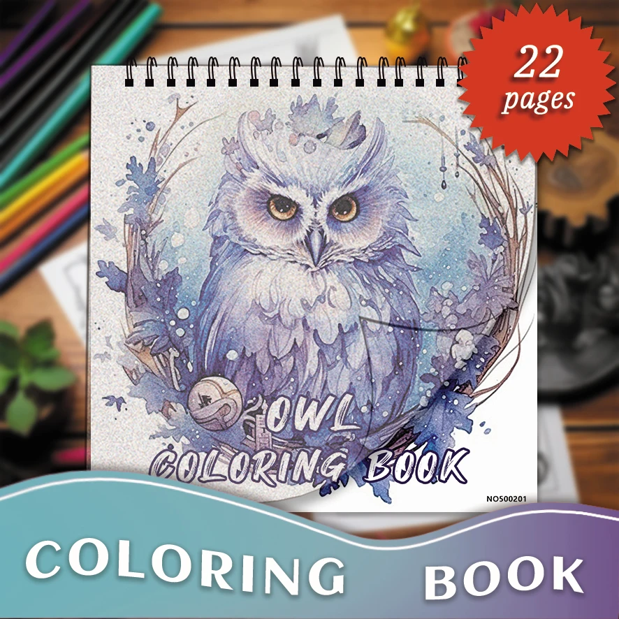 Owl Coloring Pages Book 8.27x8.27 inches 22 Sheets Relaxing Gift for Family