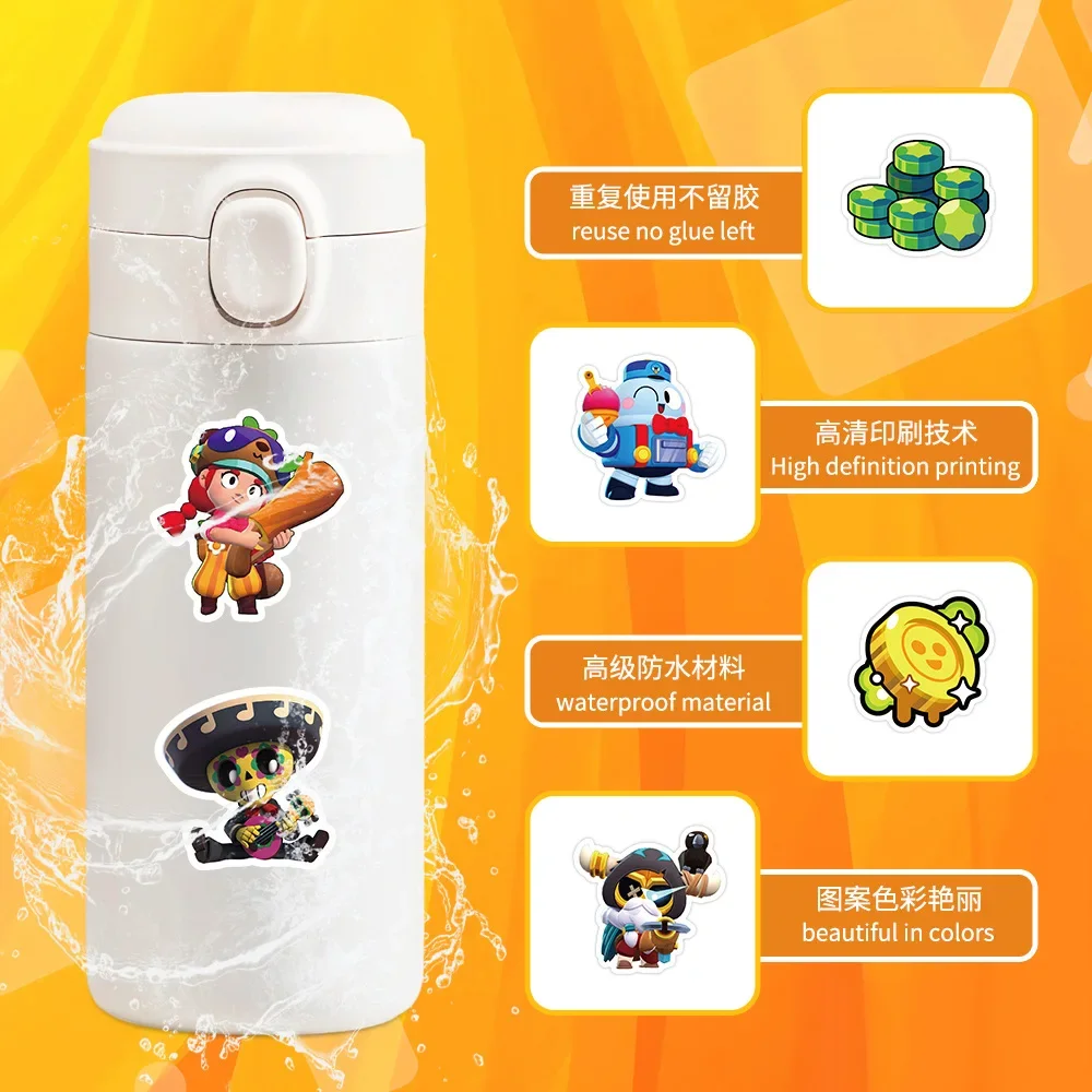 Waterproof Game Cartoon Character Sticker, Brawl Estrelas Decoração, Laptop, Water Cup, Computador, Geladeira, 50pcs