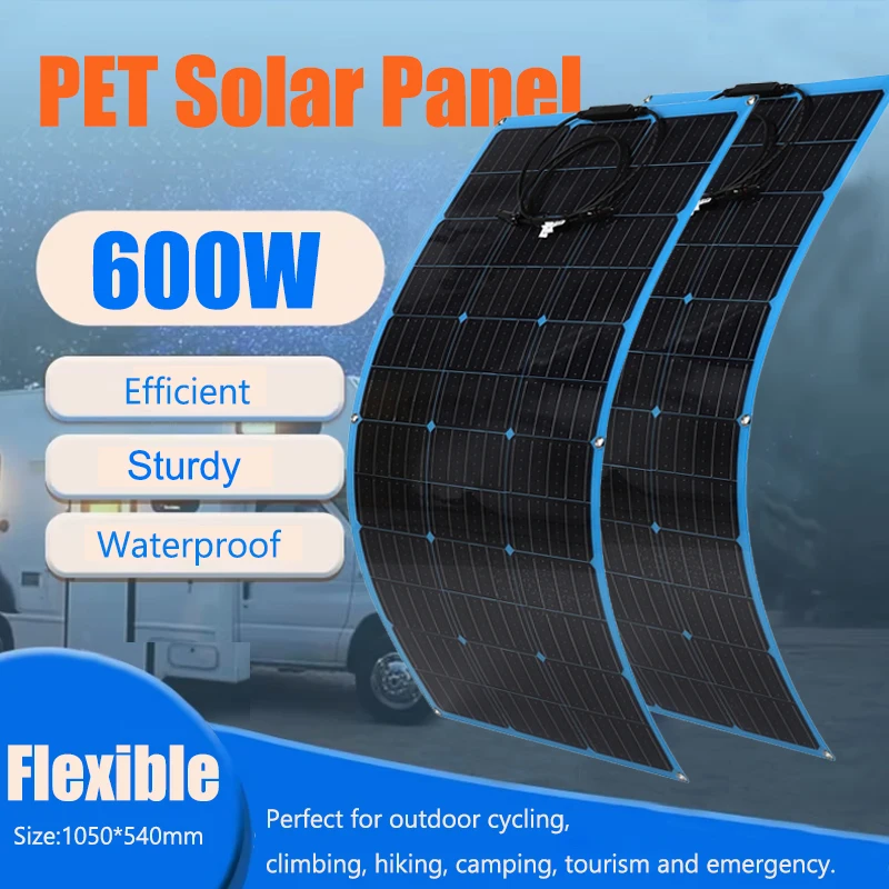 600W 300W Flexible Solar Panel Portable Monocrystalline Solar Cell System For Outdoor Camping Yacht Car RV Boat Power Emergency