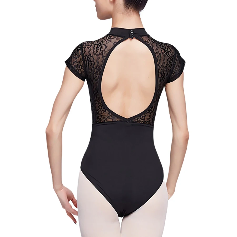 

Women Ballet Leotard High Neck Ruffle Sleeve Backless Gymnastics Bodysuit Adult Dancewear for Training & Performance
