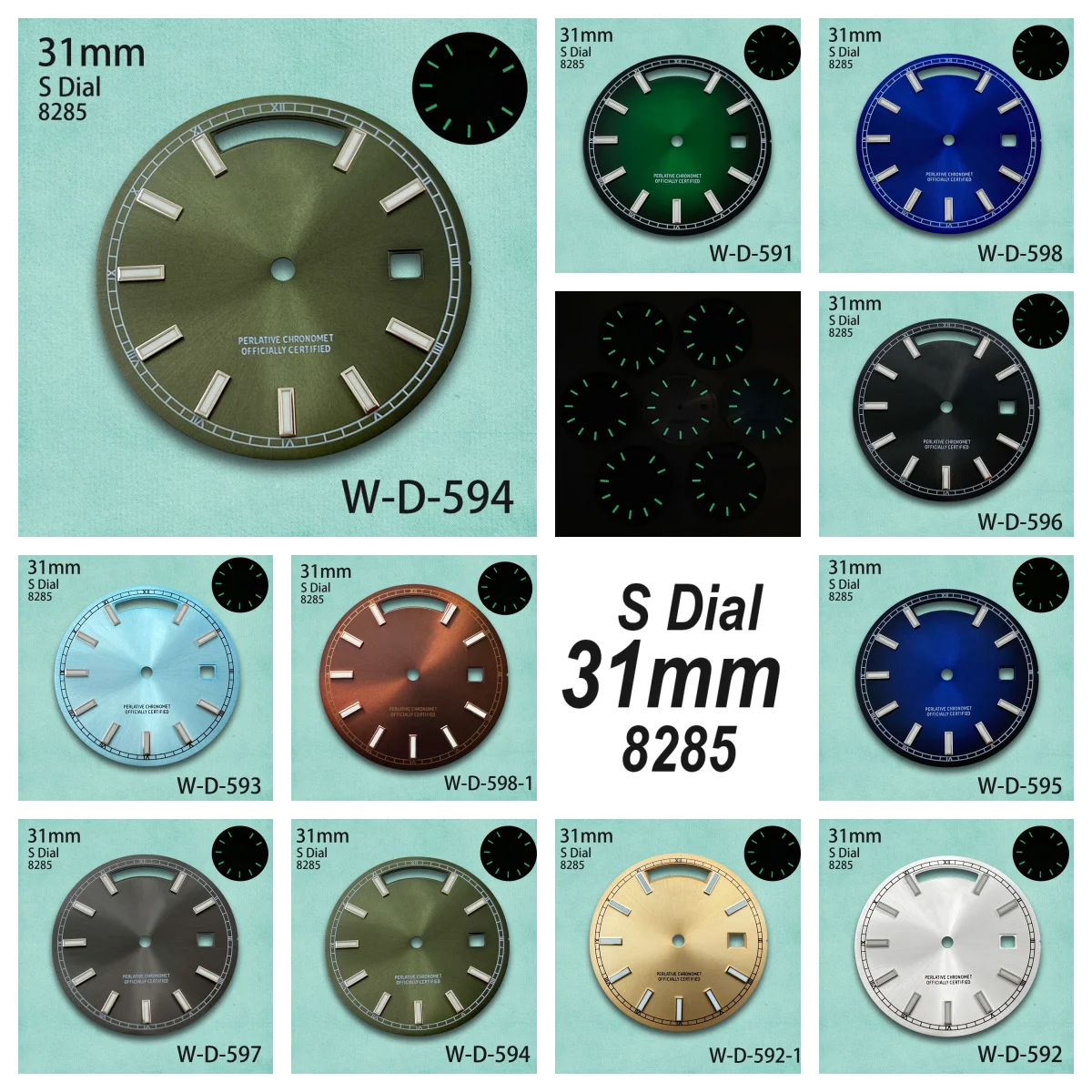 31mm Day And Date S Dial Fit 8285 Movement Green Luminous Sunray High-Quality Dial Watch Modification Accessories