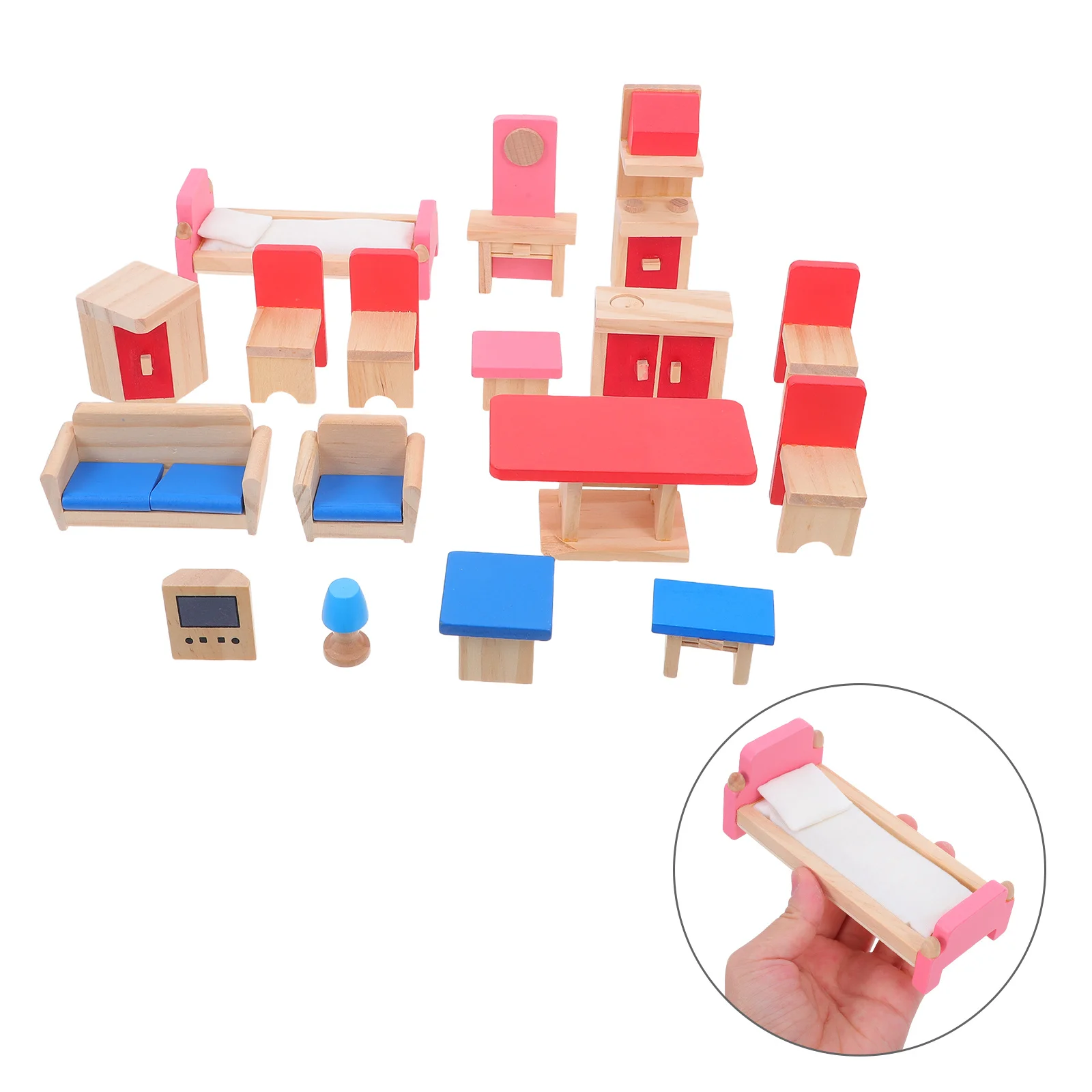 

1Set Kids Miniature Furniture Set Realistic Wood Sofa Table Stove Cabinet for Dollhouse Role Play Creative Pretend Learning Home